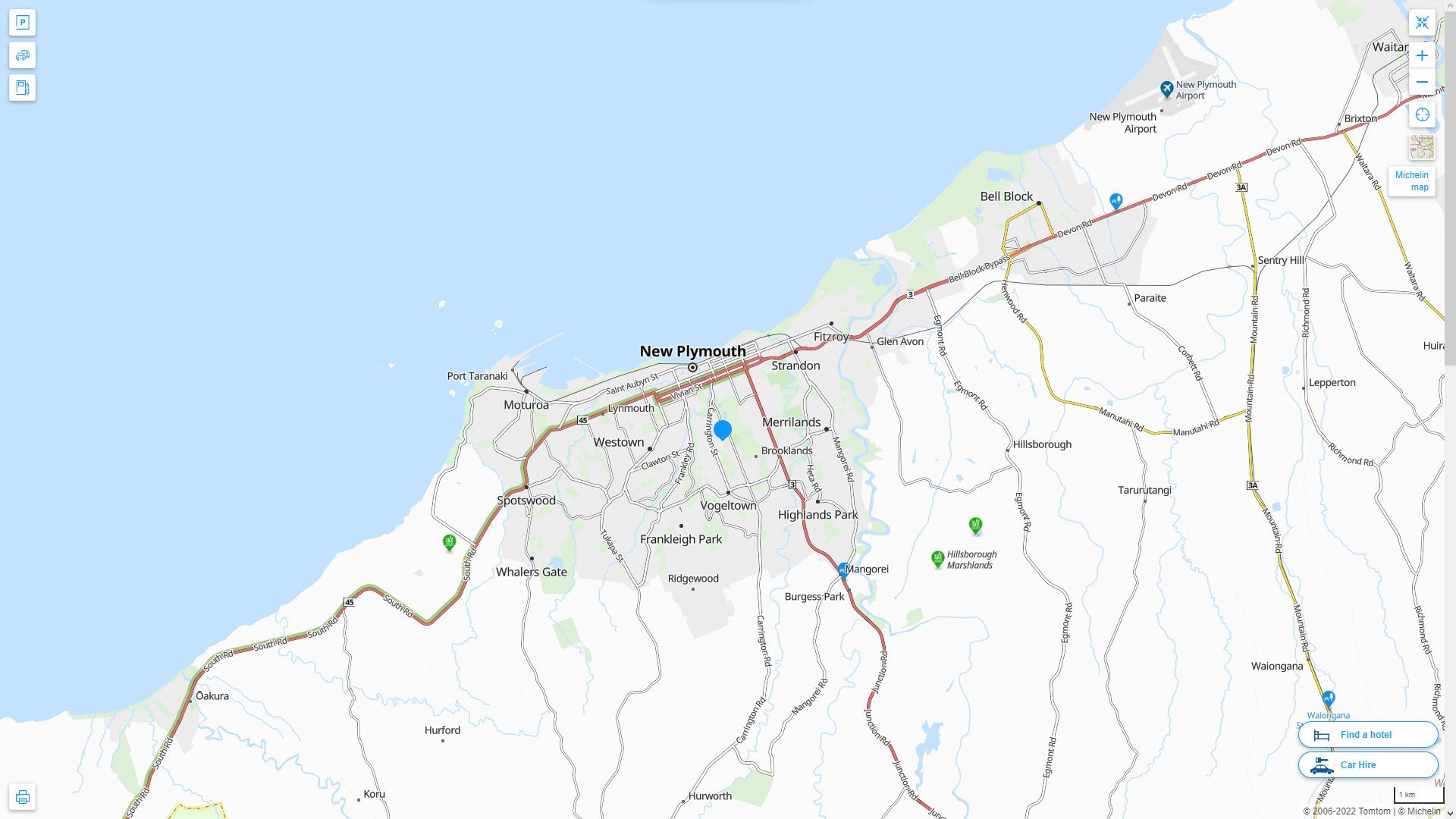New Plymouth Nouvelle Zelande Autoroute et carte routiere